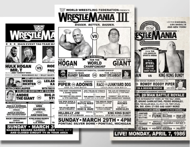 Wrestlemania 1, 2, and 3 poster set